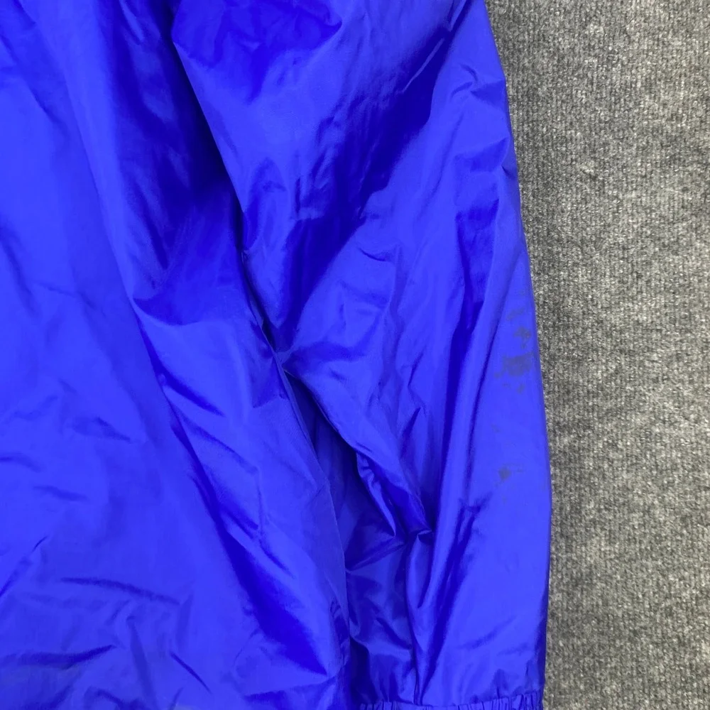 Vintage Adidas Mens XL Blue Hooded Windbreaker Jacket 3 Stripe Jersey Lined